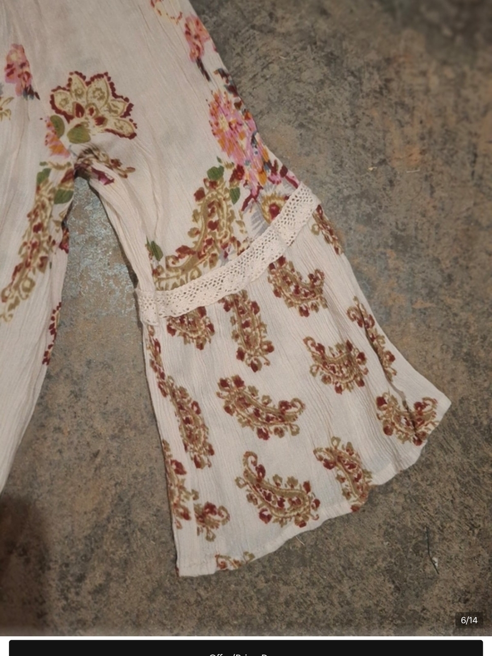 Women's Ivory Floral Peasant Top - Boho Sleeve Blouses - Picture 3 of 13